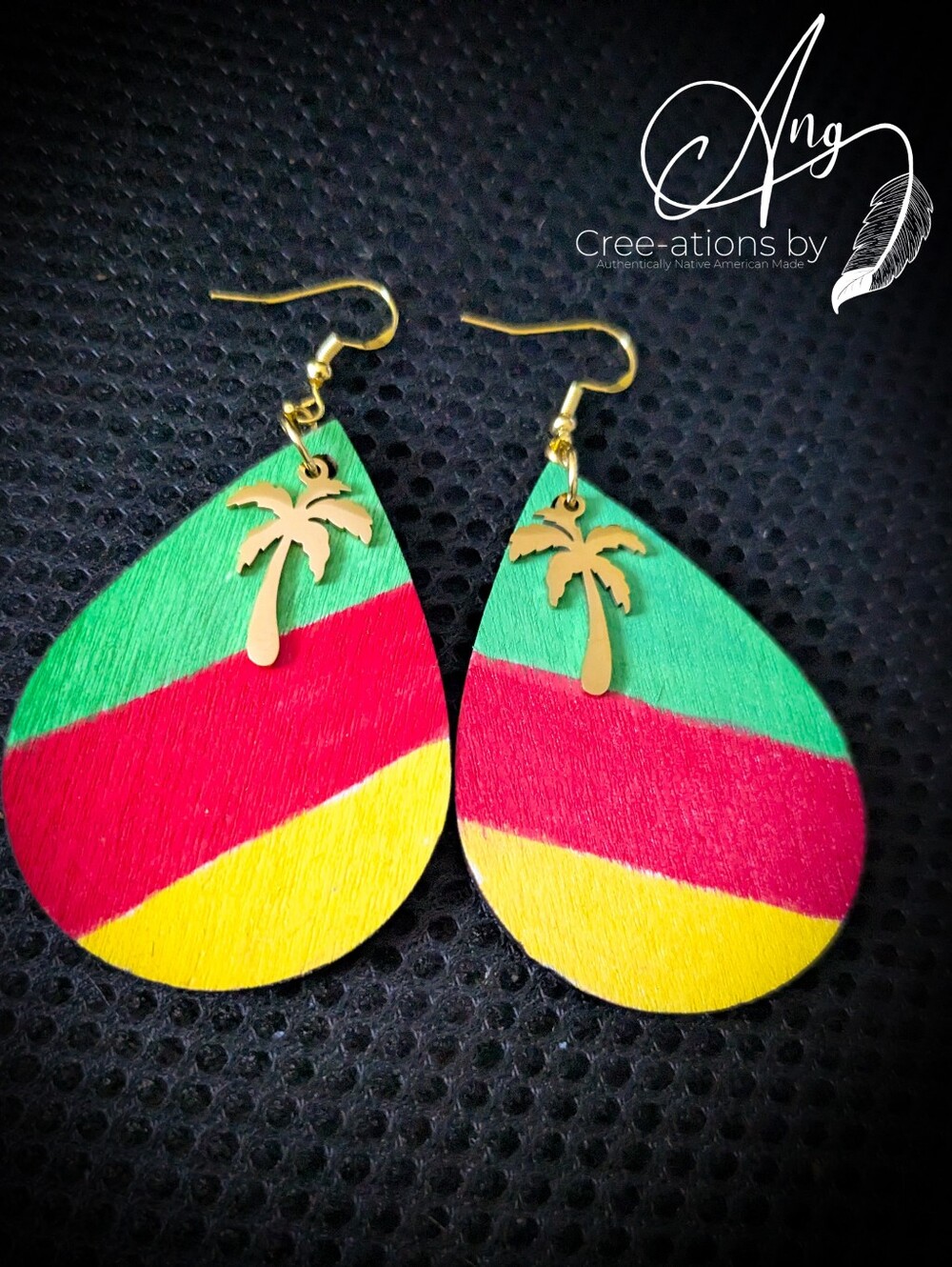 Irie Vibes Rasta Color Tropical Teardrop Palm Tree Earrings